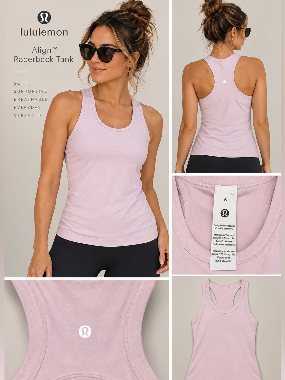 Lululemon Align Waist-Length Racerback Tank Pink Size 6 Nulu